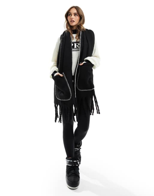 Threadbare Ski tassel scarf in black