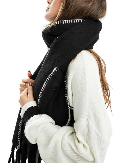 Threadbare Ski tassel scarf in black | ASOS