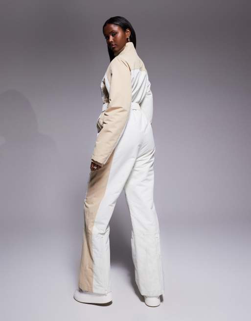 Threadbare Ski two-tone ski suit in ecru and stone