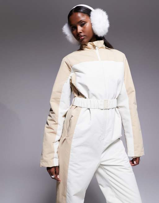 Threadbare Ski two-tone ski suit in ecru and stone, 3 of 4