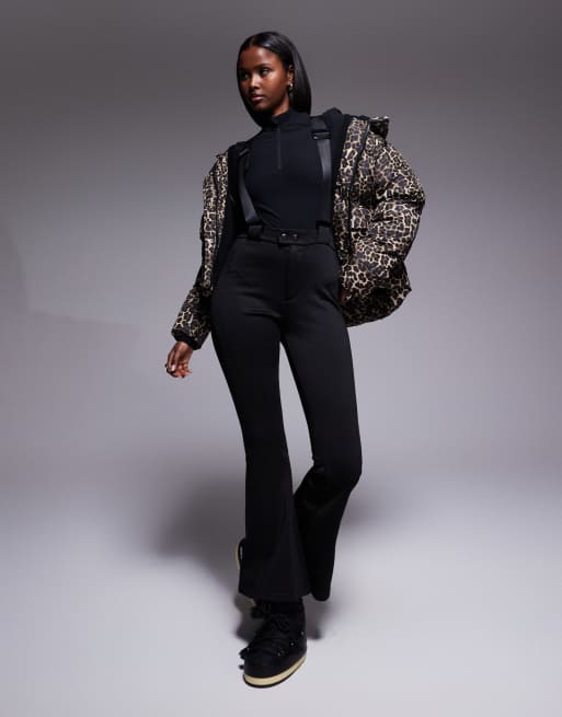 Threadbare Ski wide leg pants with braces in black, 4 of 5