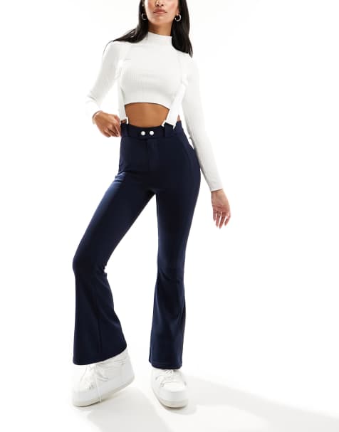 Threadbare Ski wide leg pants with braces in navy - view 1