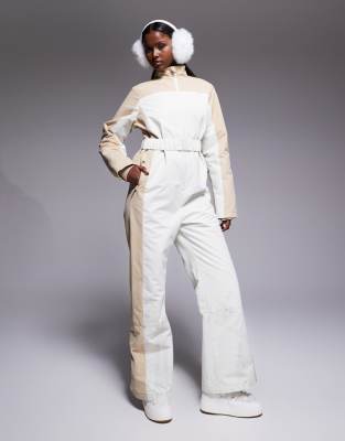 Threadbare - Ski - Zweifarbiger Skianzug in Ecru und Steinbeige-Weiß