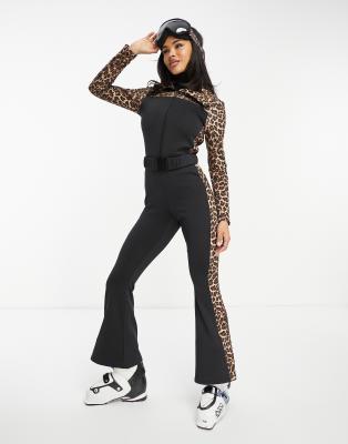 Threadbare – Skidåkning – Leopardmönstrad skidoverall med vida ben ...