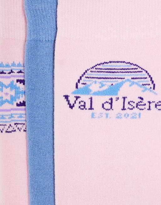Threadbare – Skidåkning – Rosa mönstrade strumpor, 3-pack, 4 av 4