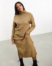 New Look Tall roll neck knitted midi dress in brown | ASOS