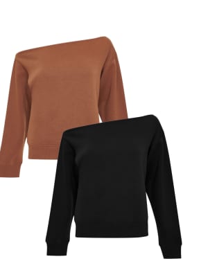 Threadbare Slash Neck Sweatshirts (2 Pack) In Black