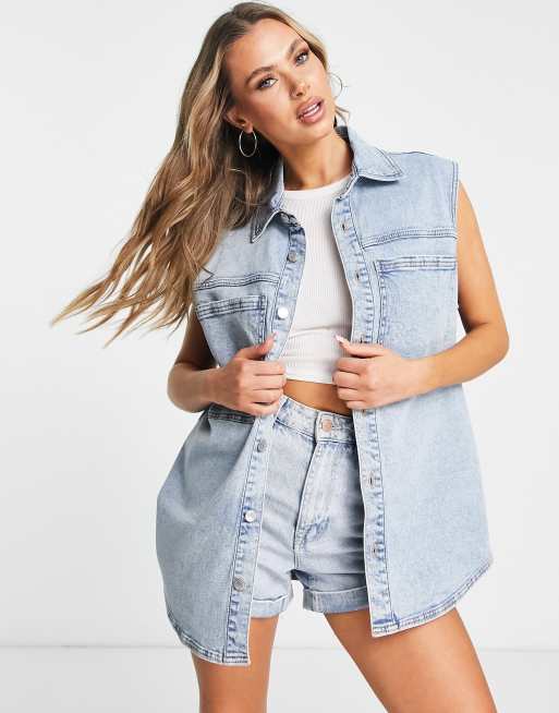 Missguided sleeveless denim shirt deals dress