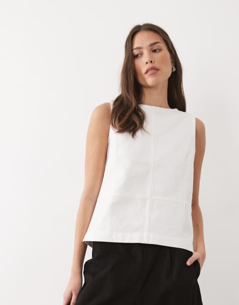Threadbare sleeveless denim top in white - view 1