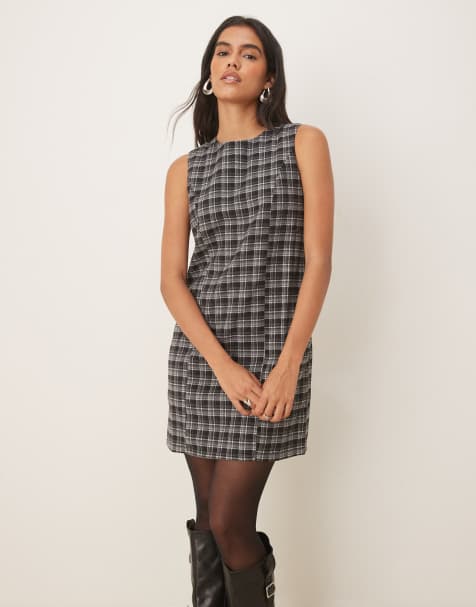 Threadbare sleeveless mini dress with check print in black and gray - view 1