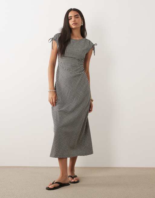 Threadbare sleeveless woven gingham dress with ruched detail in black & white, 2 of 4