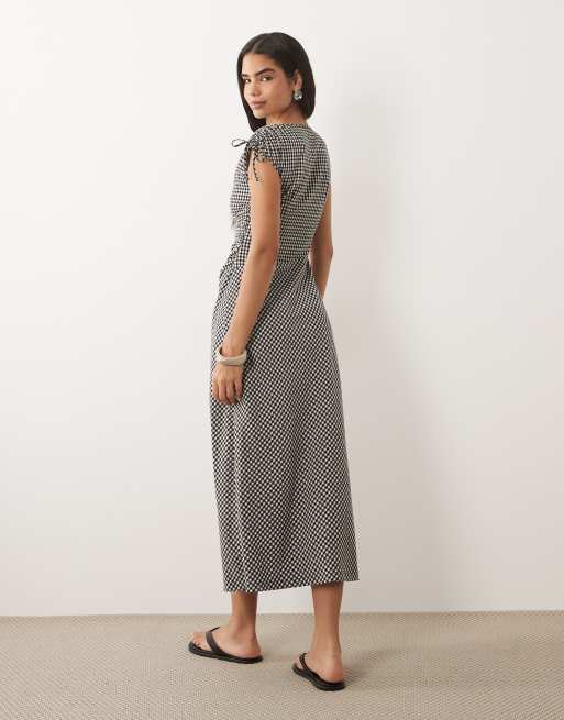 Threadbare sleeveless woven gingham dress with ruched detail in black & white, 4 of 4