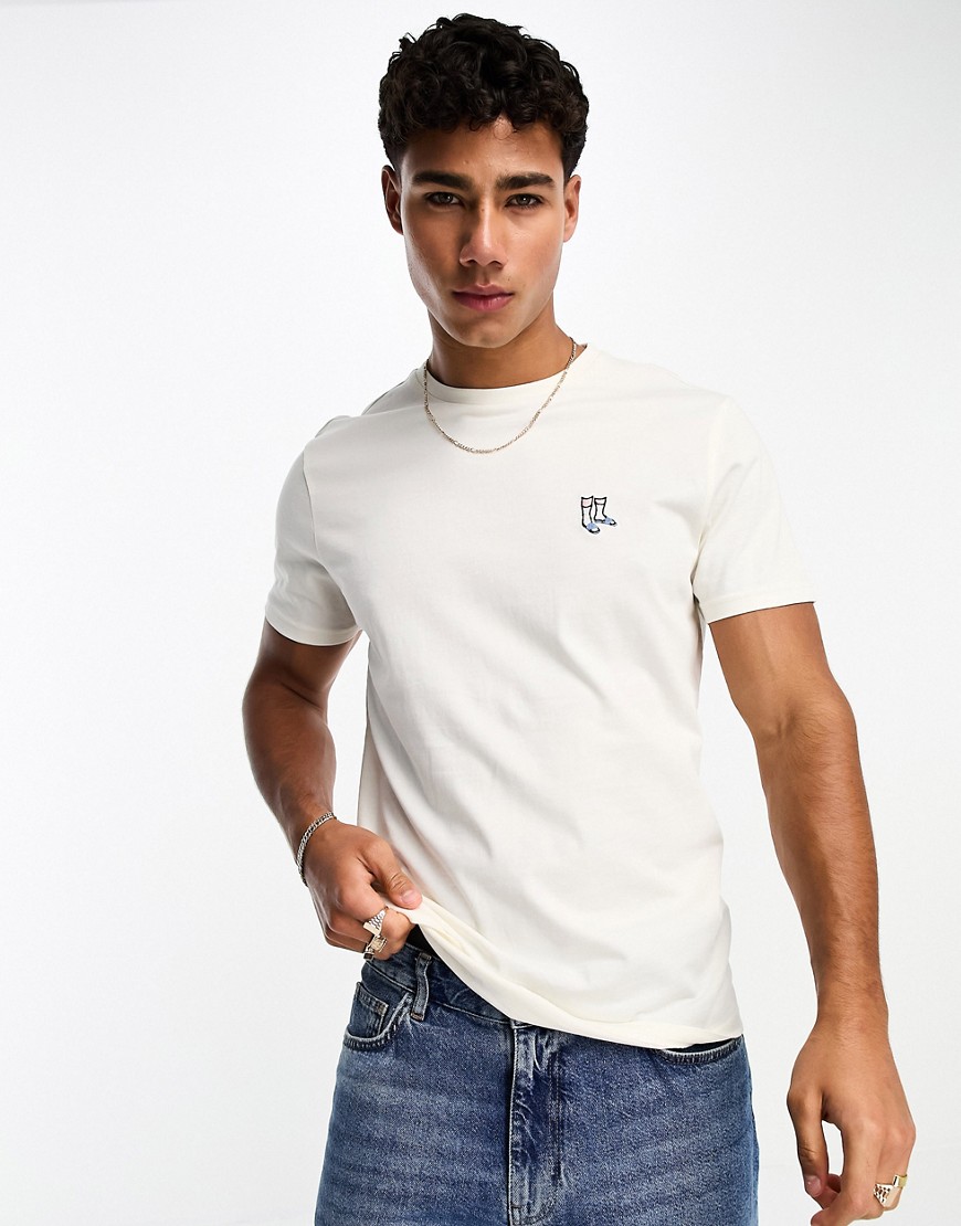 Threadbare sliders embroidery t-shirt in off white