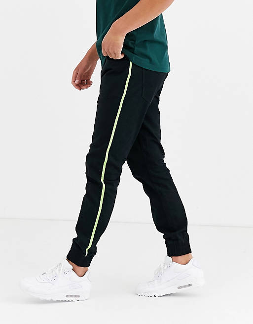 Threadbare slim cuffed pants with neon taping | ASOS
