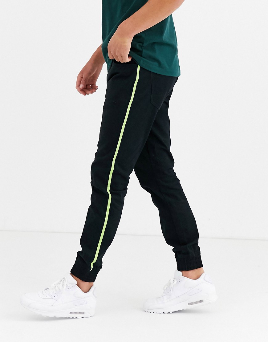 Threadbare slim cuffed trouser with neon taping-Black