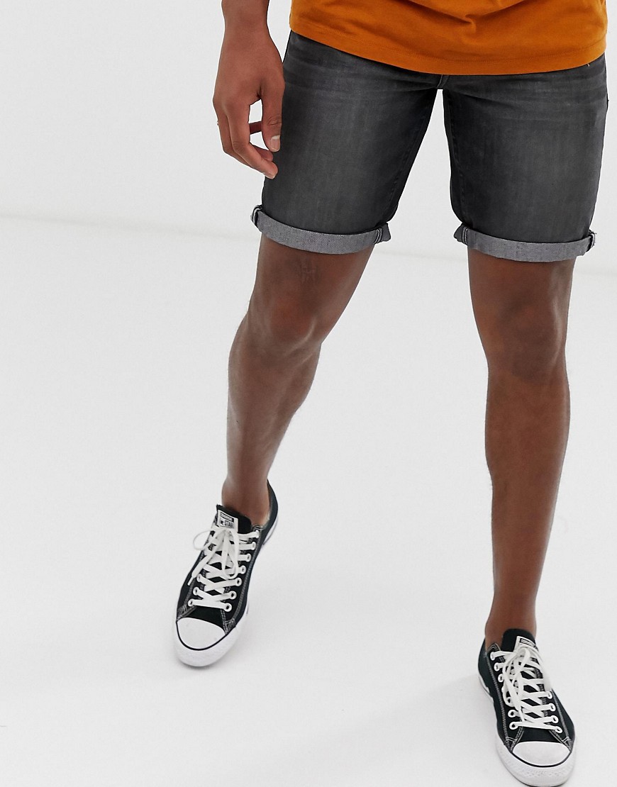 Threadbare Slim Denim Turn Up Shorts-Black
