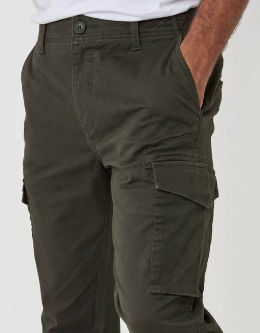 Threadbare Slim fit cargo style trousers in forest green, 3 of 4