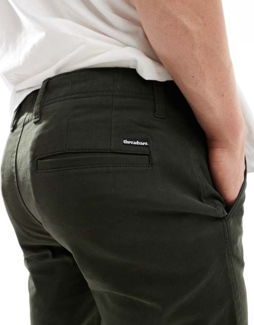 Threadbare slim fit chino trousers in dark khaki ASOS