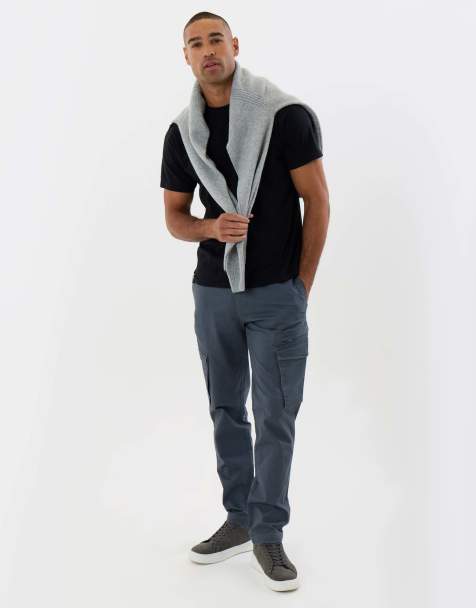 Threadbare Slim fit cotton rich cargo trousers in blue grey - view 1