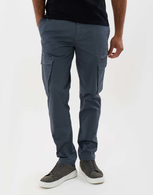 Threadbare Slim fit cotton rich cargo trousers in blue grey, 2 of 4