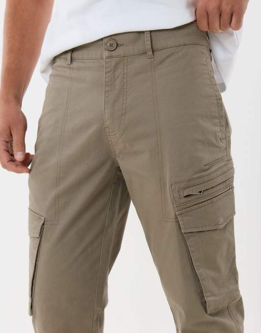 Threadbare Slim fit cotton rich cargo trousers in mushroom brown, 3 of 4