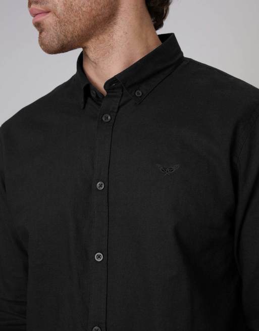 Threadbare Slim fit linen blend long sleeve shirt in black, 3 of 4