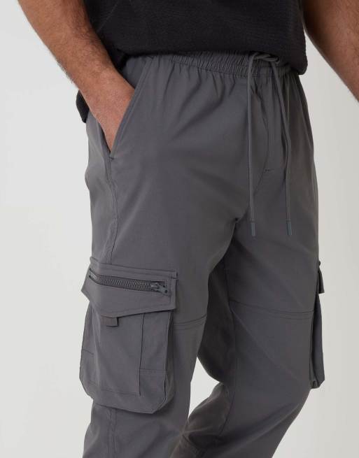 Threadbare Slim fit stretch cargo trousers in grey in grey, 3 of 4