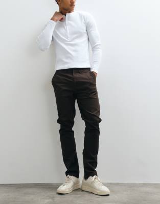 Threadbare Slim Leg Trousers In Brown