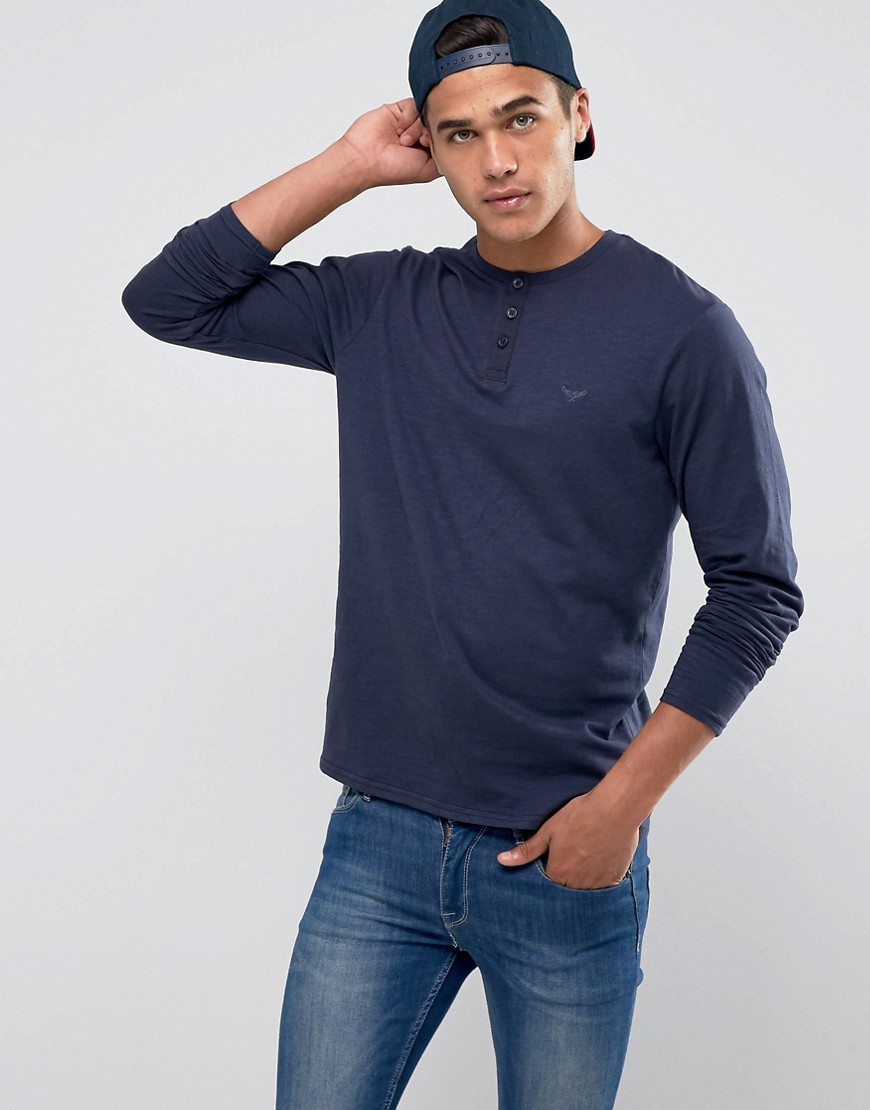 Threadbare - Slub-T-shirt met lange mouwen en zonder kraag-Marineblauw