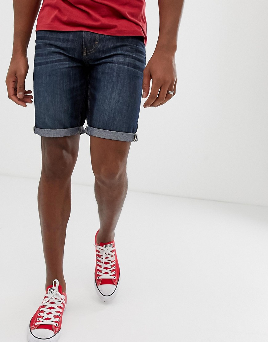 Threadbare – Smala uppvikta jeansshorts-Marinblå