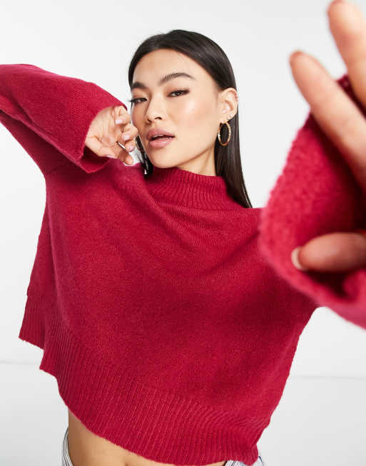 Red cropped store turtleneck sweater