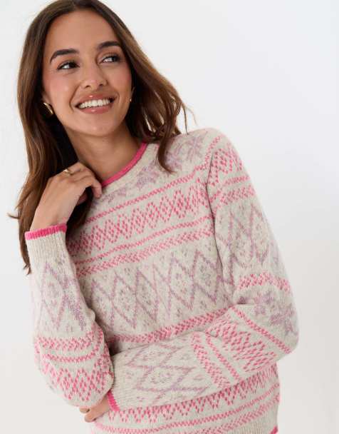 Threadbare Snowflake fairisle knitted christmas jumper in pink - view 1