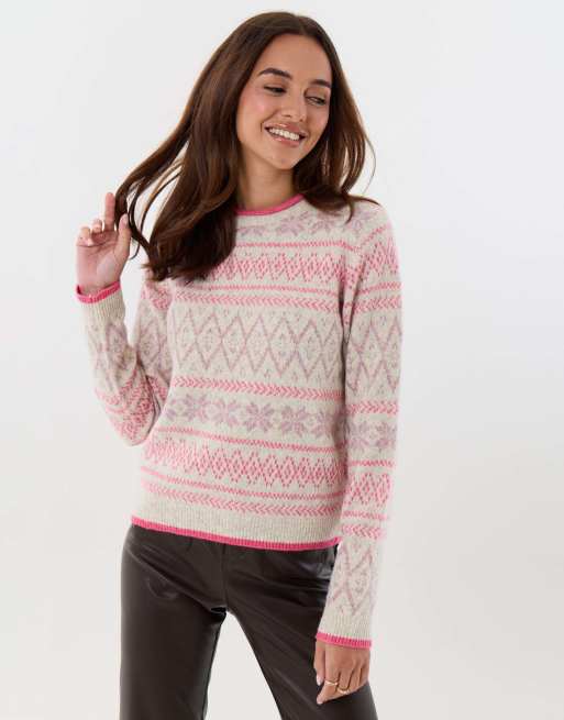 Threadbare Snowflake fairisle knitted christmas jumper in pink, 2 of 4