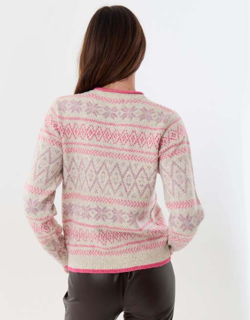 Threadbare Snowflake fairisle knitted christmas jumper in pink, 4 of 4