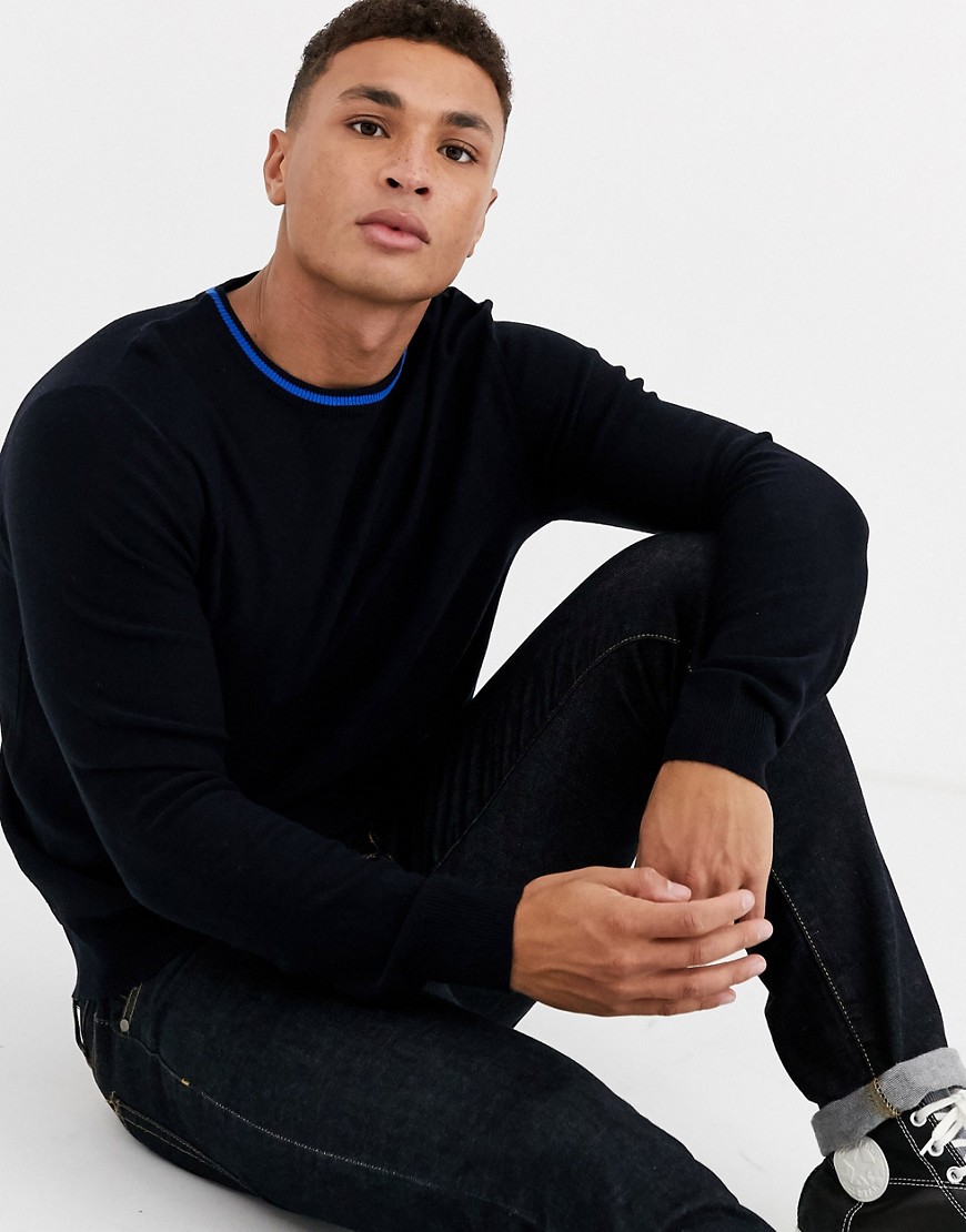 Threadbare soft touch crew neck jumper with tipping-Navy