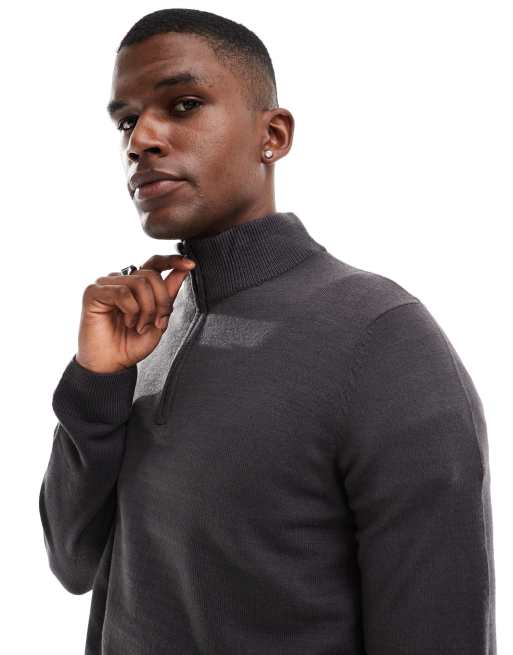 Grey funnel neck jumper shop