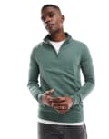 [Threadbare] Threadbare soft touch half zip funnel neck jumper in dark forest green XS GREEN