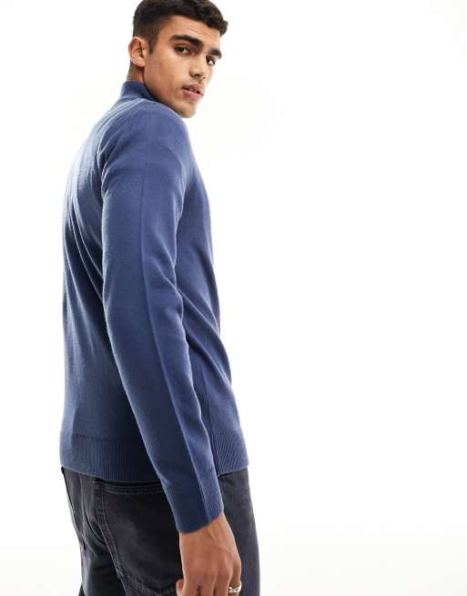 Threadbare soft touch half zip funnel neck jumper in denim blue | ASOS