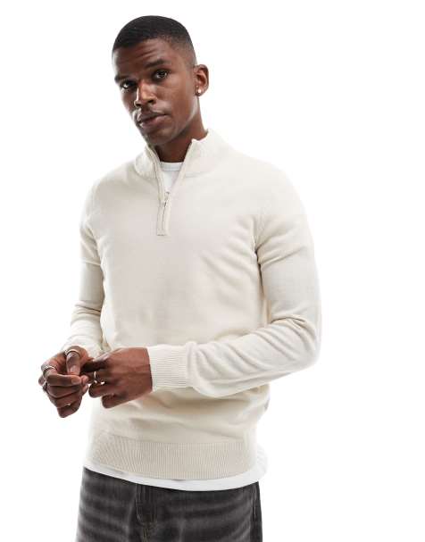 Threadbare soft touch half zip funnel neck jumper in stone - view 1