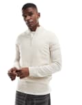 [Threadbare] Threadbare soft touch half zip funnel neck jumper in stone-Neutral XL Neutral