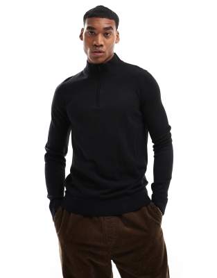 soft touch half zip funnel neck sweater in black