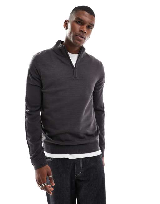 Threadbare soft touch half zip funnel neck sweater in charcoal gray