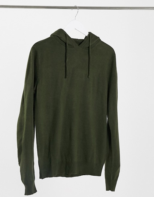 Threadbare soft touch hooded jumper in dark khaki