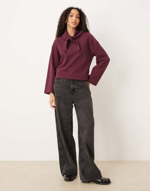 Threadbare soft touch jumper with scarf detail in burgundy, 2 of 4
