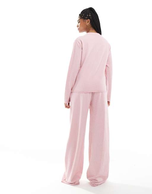 Threadbare soft touch long sleeve loungewear set in light pink