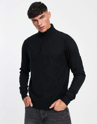 Threadbare Threadbare soft touch quarter zip funnel neck jumper in black