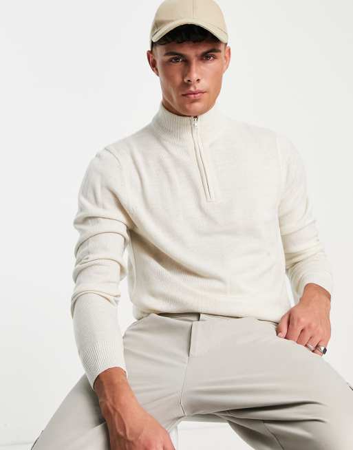 QUARTER-ZIP POLO SWEATSHIRT WITH MATCHING COLLAR - Ecru