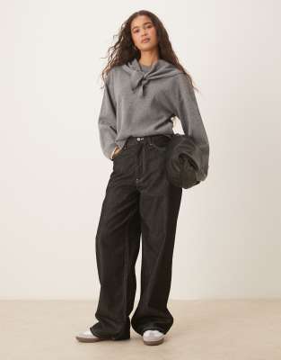 Threadbare Soft Touch Sweater With Scarf Detail In Gray