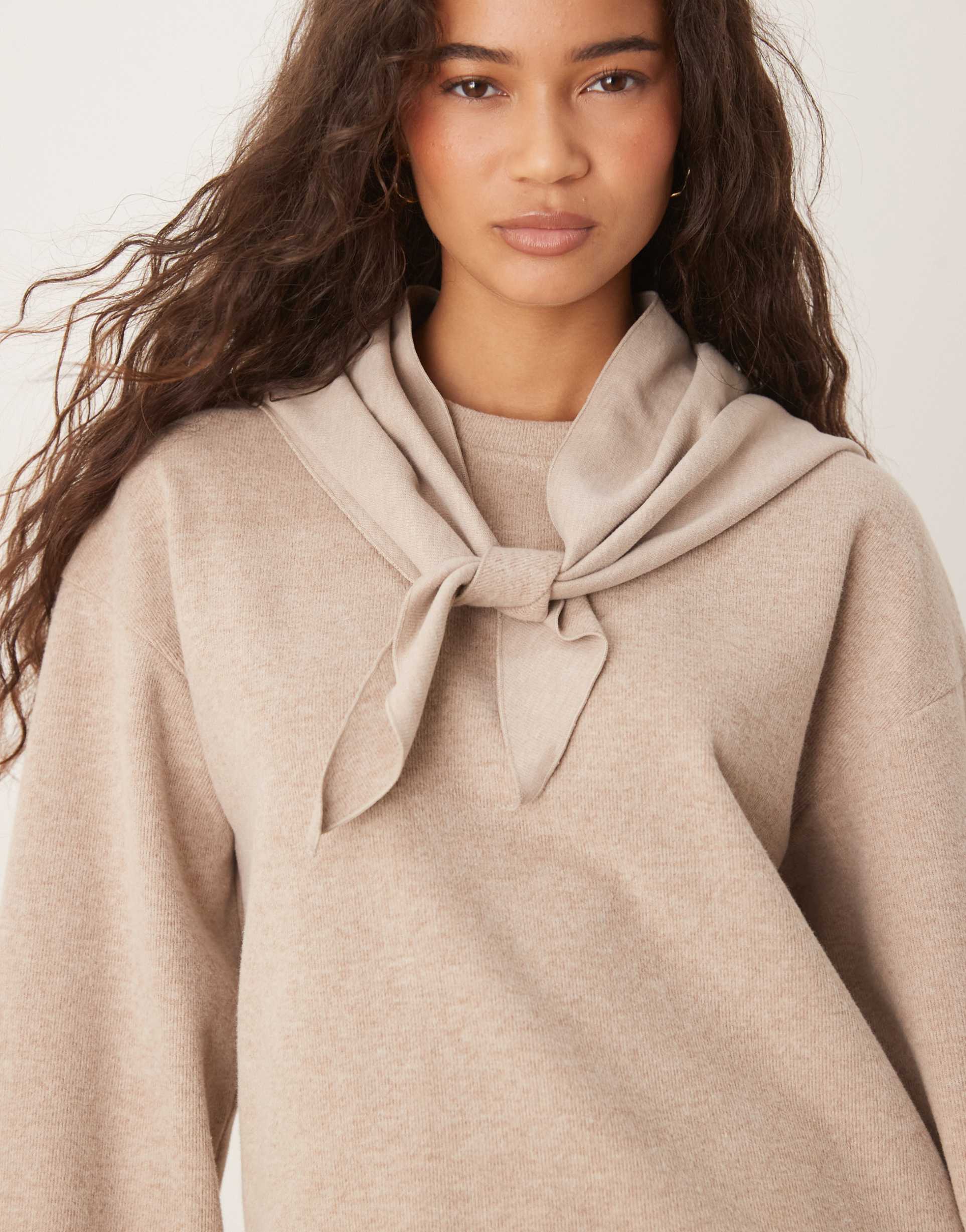 threadbare soft touch sweater with scarf detail in oat