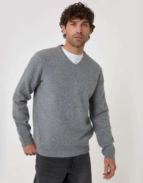 Threadbare Soft v neck jumper in grey marl - view 1